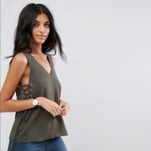 Olive Green Side Lace Up Blouse